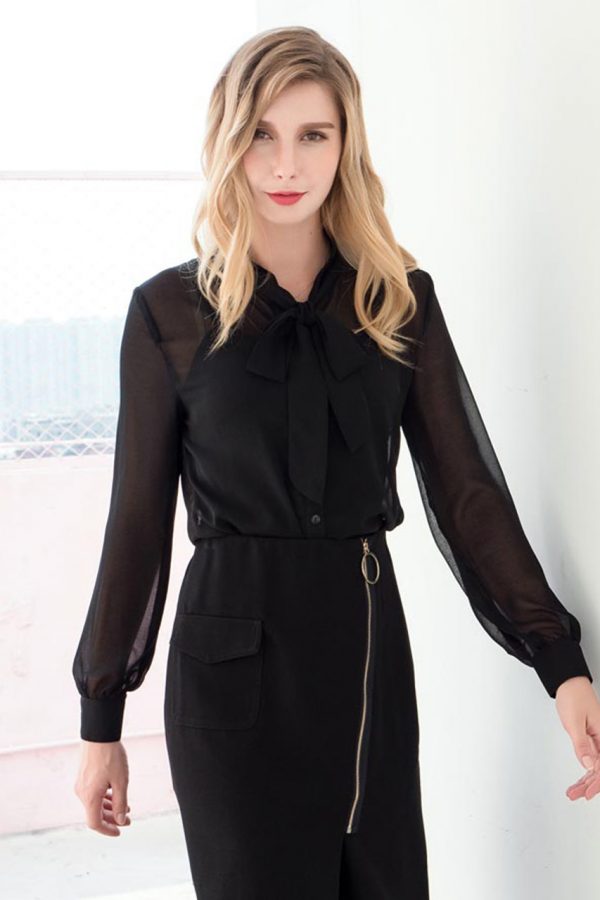 French Button-Down Sheer Shirt (Black)