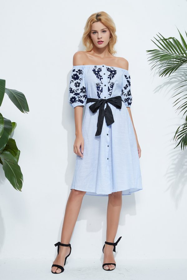 Ivy Off Shoulder Dress (Light Blue)