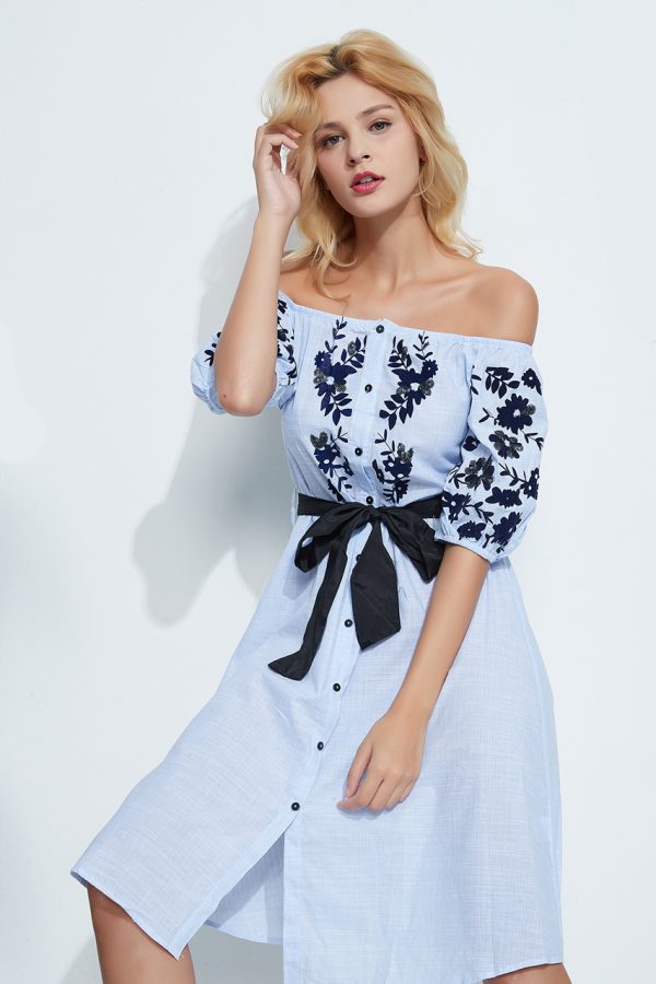 Ivy Off Shoulder Dress (Light Blue)