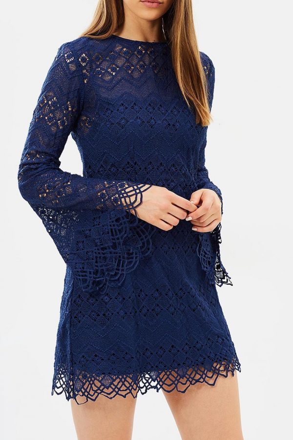 Kacey Flare Sleeve Lace Dress (Navy)