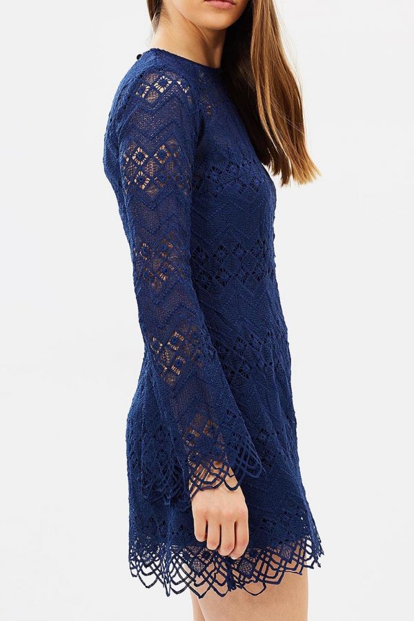 Kacey Flare Sleeve Lace Dress (Navy)