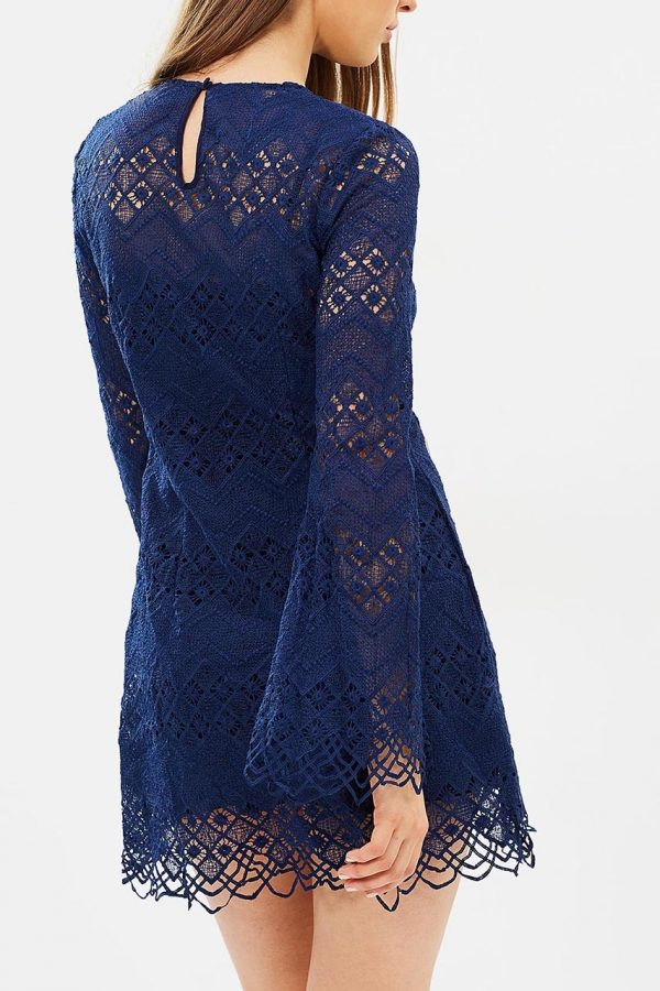 Kacey Flare Sleeve Lace Dress (Navy)