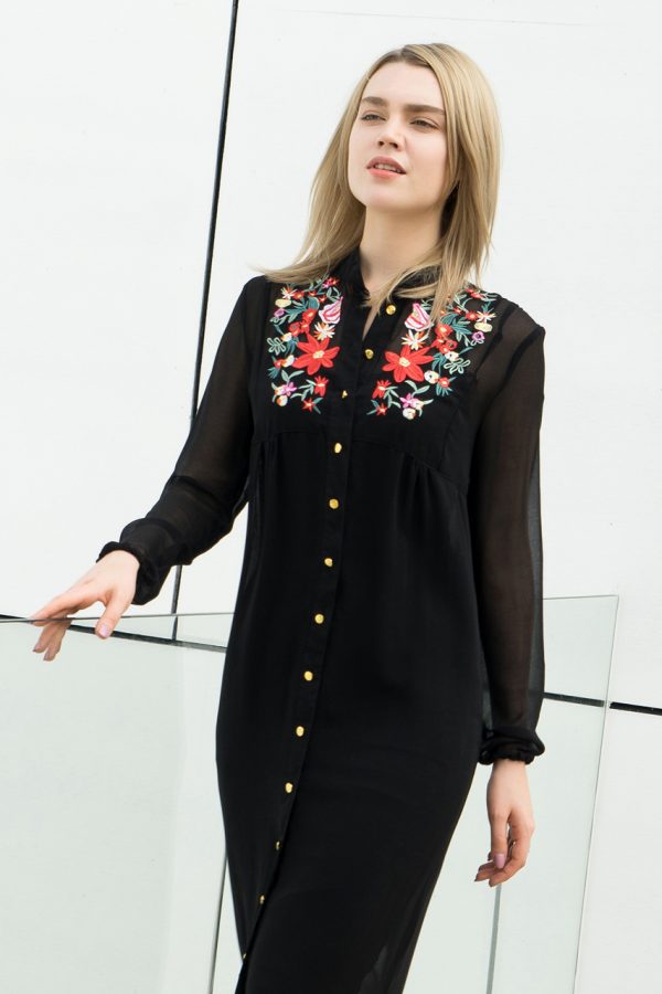 Maggie Sheer Embroidered Dress (Black)