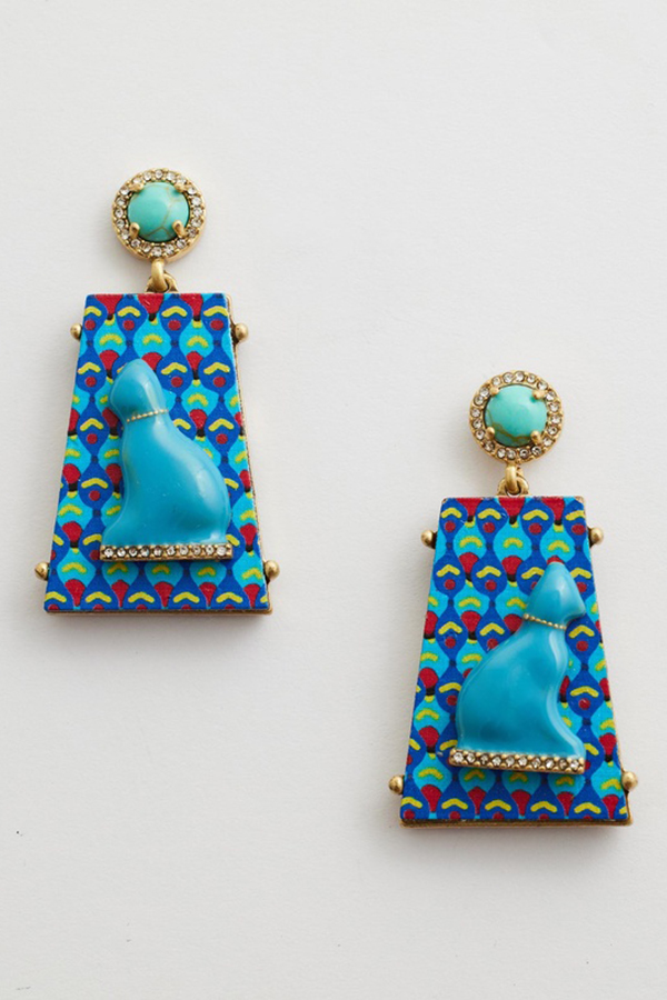 MOSSÉE - ME2052 - Jessie Vintage Blue Enamel Cat Earrings