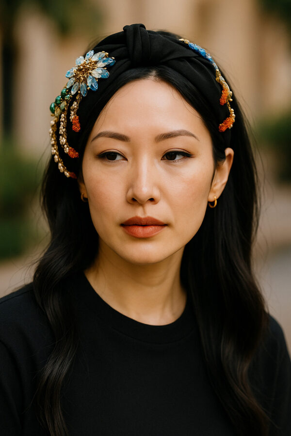 MOSSÉE - MH1880 - Mia Wide Mixed Stone Headband - Black