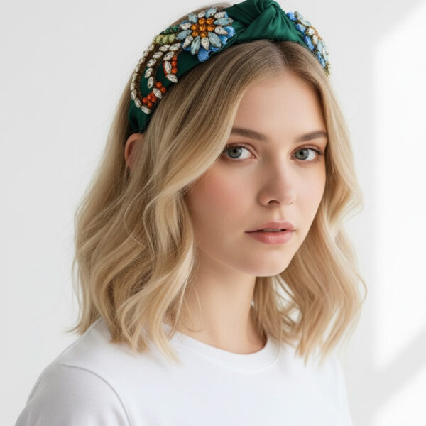 MOSSÉE - MH1880 - Mia Wide Mixed Stone Headband - Forest