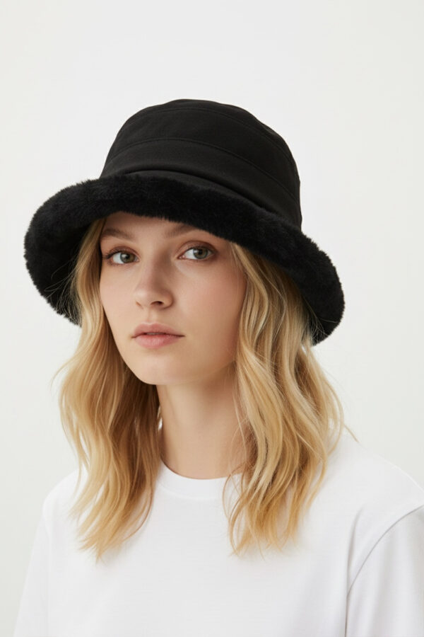 MOSSÉE - MH2084 - Nina Fluffy Winter Fleece Bucket Hat - Black